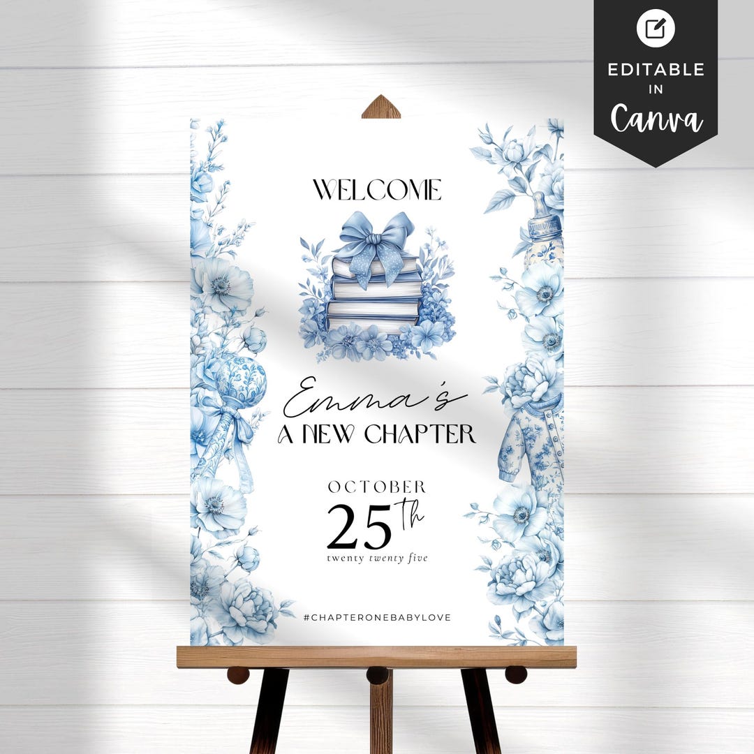 Editable Blue Baby Shower Welcome Sign Template Boy Baby Shower Decor ...
