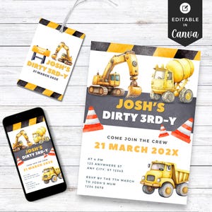 3rd Birthday Party Invite Dirty 3rd-y Birthday Invitation Construction Theme Dump Truck Tractor Birthday Dirty 3rdy Invite Boy 3rd Birthday