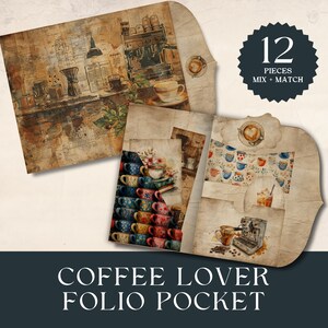 Coffee Lover Junk Journal Folio Kit Coffee Junk Journal Printable Digital Folio Paper Coffee Shop Folio Printable Pocket Folio for Scrapbook
