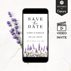 Lavendel Save the Date eVite Purple Save the Date Anküdigung Video Lavendel einladen Sofortiger Download Bearbeitbare Vorlage Digitaler Download