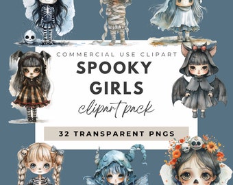 Spooky Girl PNG Spooky Girl Clipart Halloween Clipart Bundle PNG Halloween Girl PNG Spooky Season Clipart Cute Halloween Sublimation Design