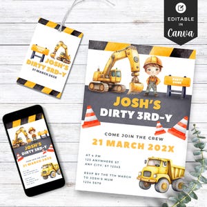 Dirty 3rd-y Birthday Invitation Construction Theme 3rd Birthday Party Invite Dump Truck Tractor Birthday Dirty 3rdy Invite 3rd Birthday Boy