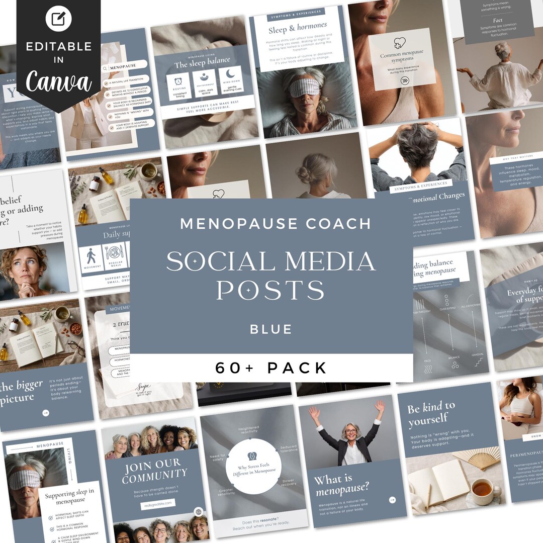 Menopause Instagram Template Bundle for Coaches, Blue Editable Social ...
