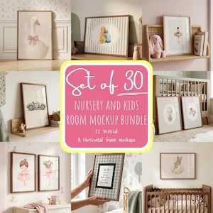 Nursery Frame Mockup Bundle, DIN A Size Frame Mockups, PSD Smart Object, Nursery Wall Art Mockups Set, Vertical, Horizontal, Double Frames