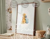 Nursery Wall Art Mockup, Neutral Boy Room Frame Mockup, Wooden DIN A Size Frame, Scandinavian Baby Room Mockup, PSD Smart Object