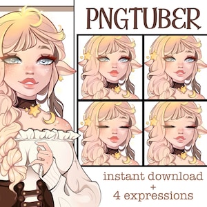 Elfe fantasmé blond PNGtuber | Lune & Étoiles | Thème Fantasy | Streaming Avatar | Twitch | Discord | Youtube | Prêt à l’emploi