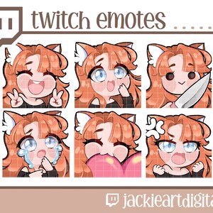 Twitch Emotes | Heart | Crying | Happy | Grumpy | Knife | Peace | {Red Bangs, Blue Eyes & Cat Ears} | Instant Download
