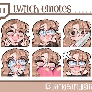 Twitch Emotes | Heart | Crying | Happy | Grumpy | Knife | Peace | {Brown Bangs, Blue Eyes & Glasses} | Twitch | Discord | Instant Download