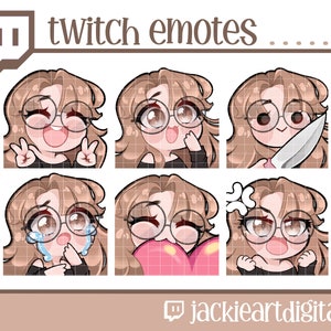 Twitch Emotes | Heart | Crying | Happy | Grumpy | Knife | Peace | {Brown Bangs, Brown Eyes & Glasses} | Twitch | Discord | Instant Download