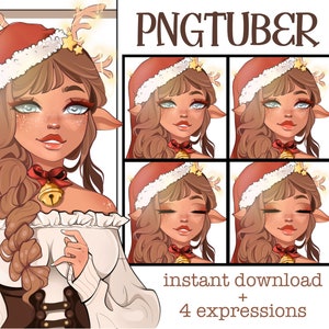 Christmas Reindeer Brunette PNGtuber Avatar (Digital Download)