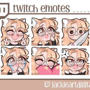 Twitch Emotes | Heart | Crying | Happy | Grumpy | Knife | Peace | {Blonde Bangs, Brown Eyes, Cat Ears & Glasses} | Instant Download