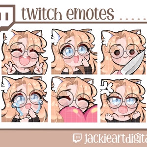 Twitch Emotes | Heart | Crying | Happy | Grumpy | Knife | Peace | {Blonde Bangs, Blue Eyes, Cat Ears & Glasses} | Instant Download