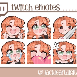 Twitch Emotes | Heart | Crying | Happy | Grumpy | Knife | Peace | {Red Bangs & Green Eyes} Twitch | Discord | Instant Download