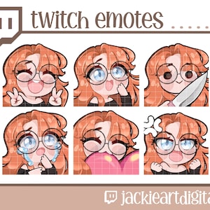 Twitch Emotes | Heart | Crying | Happy | Grumpy | Knife | Peace | {Red Bangs, Blue Eyes & Glasses} | Twitch | Discord | Instant Download