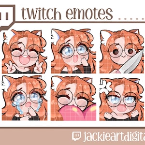 Twitch Emotes | Heart | Crying | Happy | Grumpy | Knife | Peace | {Red Bangs, Blue Eyes, Cat Ears & Glasses} | Instant Download