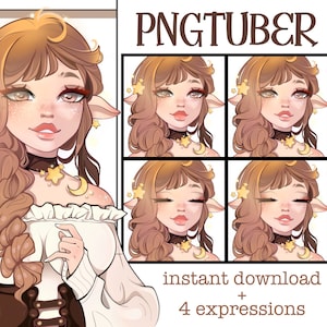 Moon Brunette Elf PNGtuber: Fantasy Streaming Avatar (Digital Download)