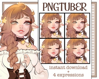 Moon Brunette Elf PNGtuber: Fantasy Streaming Avatar (Digital Download)