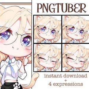 Cute Cat Girl PNGtuber | Chibi | Blonde & Glasses | Streaming Avatar | Twitch | Discord | Youtube | TikTok | Cute | Ready to Use
