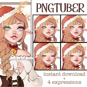 Cerf de Noël PNGtuber | Brunette PNGtuber | Streaming Avatar | Twitch | Discord | Youtube | TikTok | Mignon | Prêt à l’emploi
