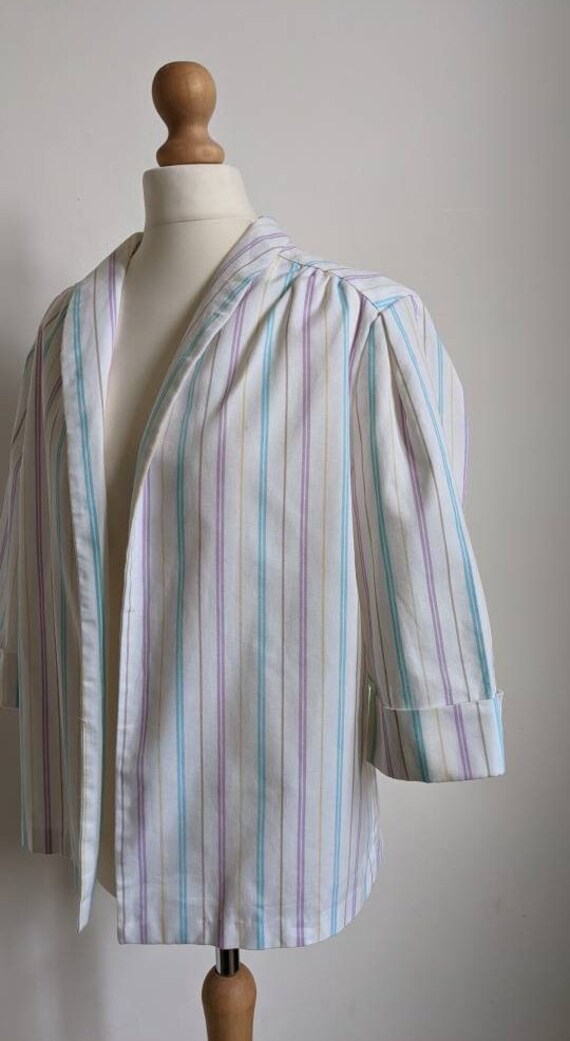 Vintage white and pastel striped blazer jacket wi… - image 2