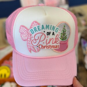 Christmas youth patch hat, Dreaming of a Pink Christmas, custom trucker hat, Christmas gift, personalized gift, Stocking stuffers, kids hat
