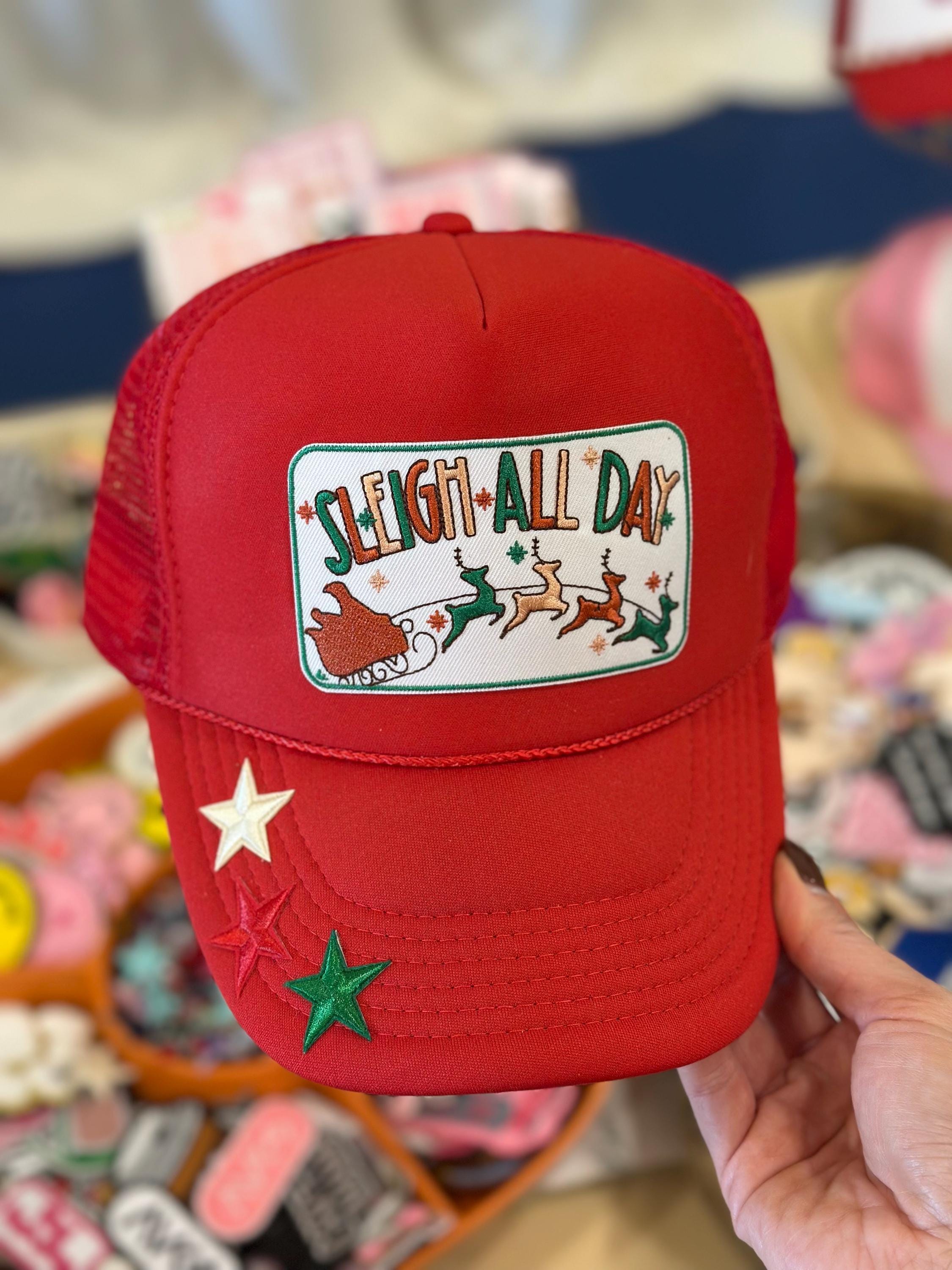 Sleigh All Day Christmas Trucker Hat: Custom Patch, Red  display picture 2