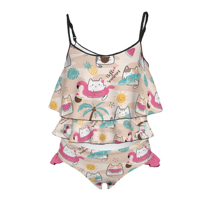 CUTE CAT GIRLS SWIMSUIT KAWAII CAT SWIMWEAR GIRLS 비키니 KAWAII 비키니 CUTE