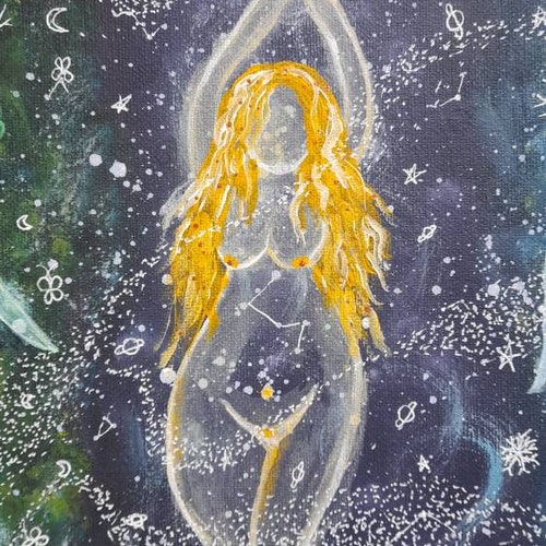 Galaxy Triple Goddess acrylic painting Moon Goddess painting A4 acrylic pagan shops art alter decorative art bedroom living room plus size curvy