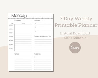 Printable Planner - Daily Planner - Weekly Planner - Canva Template - Digital Download - Printable Planner Pages - Printable Planner Bundle