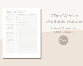 Printable Planner - Daily Planner - Weekly Planner - Canva Template - Digital Download - Printable Planner Pages - Printable Planner Bundle