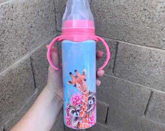 giraffe baby bottle/ pink rim baby bottle/ sublimation baby 2021