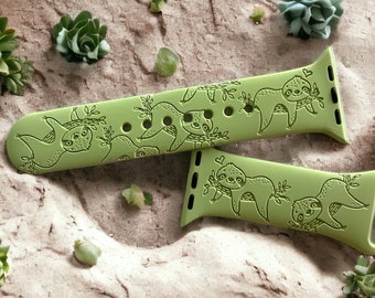 Sloth Watch Band Cute Gift Engraved Band  Apple Watch Compatible Series 1 through 11, SE 1,2 and 3 and Ultra 1, 2, and 3