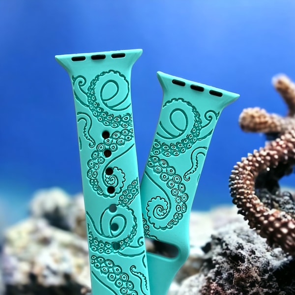 Octopus Arms Ocean Life Engraved  Watch Band 38/40/41 mm 42/44/45 mm Series 1,2,3,4,5,6,7,8,9,SE,SE2 Apple Watch Compatible