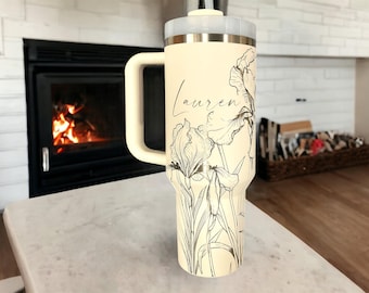 Iris Floral Garden Personalized Engraved Stanley Adventure Quencher 40 oz Tumbler