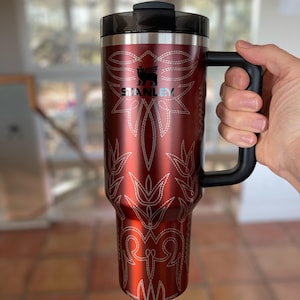 Custom Stanley Tumbler Western Boot Tooled Leather Cowboy Stanley Adventure Quencher 40 oz Tumbler
