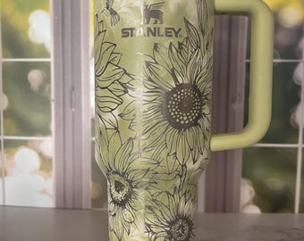 Sunflower Just Breath Hummingbird Personalized Engraved Stanley Adventure Quencher 40 oz Tumbler