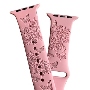Butterfly Wildflower Garden Engraved  Watch Band 38/40/41 mm 42/44/45 mm Series 1,2,3,4,5,6,7,8,9,SE,SE2 Apple Watch Compatible