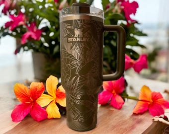 Tree Frog Tropical Plants Engraved Stanley Adventure Quencher 40 oz Tumbler