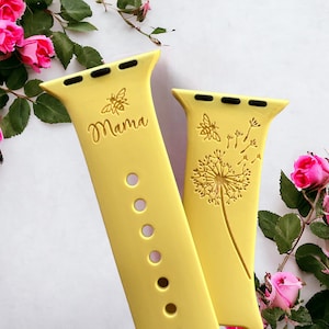 Mom Mama Watch Band Bee Dandelion Wildflower Silicone Band 38/40/41 mm 42/44/45 mm Series 1,2,3,4,5,6,7,8,9,SE,SE2  Apple Watch Compatible