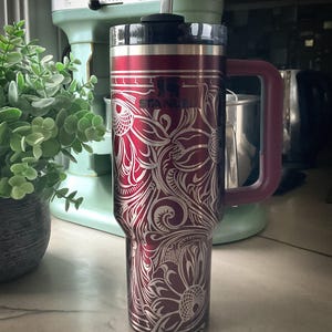 Tooled Leather Western Style Look Personalized Engraved Stanley Adventure Quencher 40 oz Tumbler