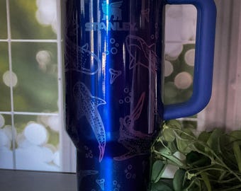 Engraved Whale Shark Stanley Tumbler Star Shine Color 40 oz Ocean Adventure Quencher