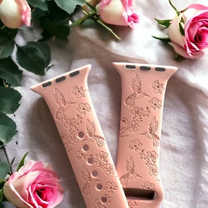 Hummingbird Wildflower Engraved  Watch Band 38/40/41 mm 42/44/45 mm Series 1,2,3,4,5,6,7,8,9,SE,SE2 Apple Watch Compatible