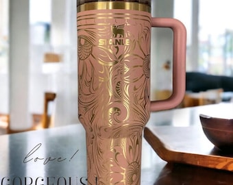 Tooled Leather Western Stanley Quencher: Antique Pink Engraved Tumbler