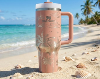 Tropical Palm Trees and Sun Engraved Stanley 40 ounce Adventure Quencher Tumbler