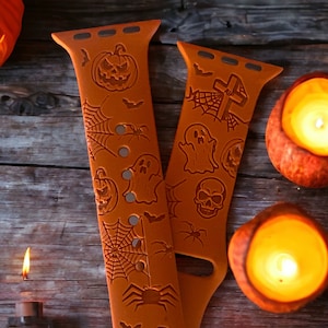 Halloween Spooky Engraved Silicone Watch Band 38/40/41 mm 42/44/45 mm Series 1 2 3 4 5 6 7 8 Apple Watch Compatible