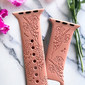 March Birth Flower Engraved  Watch Band 38/40/41 mm 42/44/45 mm Series 1,2,3,4,5,6,7,8,9,SE,SE2 Apple Watch Compatible