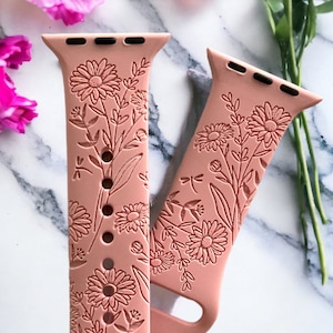 April Birth Month Flower Engraved  Watch Band 38/40/41 mm 42/44/45 mm Series 1,2,3,4,5,6,7,8,9,SE,SE2 Apple Watch Compatible
