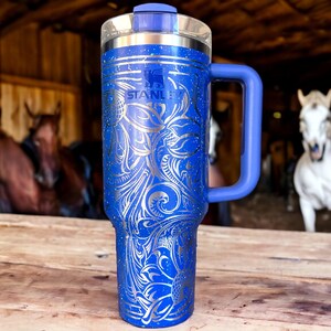 Western Style Tooled Cowboy Cowgirl Gift Personalized Engraved Stanley Adventure Quencher 40 oz Tumbler