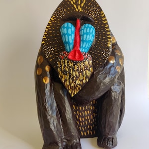 Paper Mâché sculpture Mandrill, Jazz. Paper animal sculpture