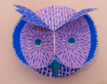 Paper Mâché Owl head, Rosa